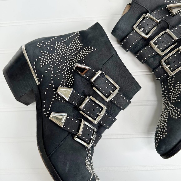 Chloe Black Ankle Boots with Silver Accents - Picture 3 of 9